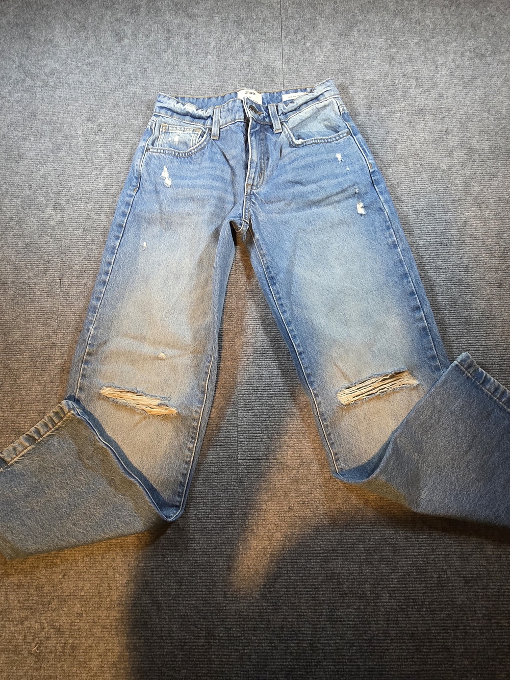 Cotton On Low Rise Straight Distressed Jeans Size 24 Light Wash Y2K